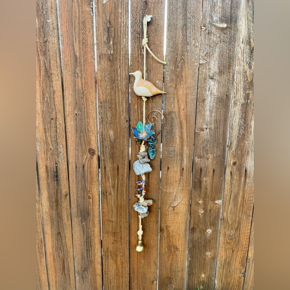 Magic Garden Bird w/ Stained Glass Water Lilly Sea Rocks Wind Chime Sun Catcher - Picture 11 of 13